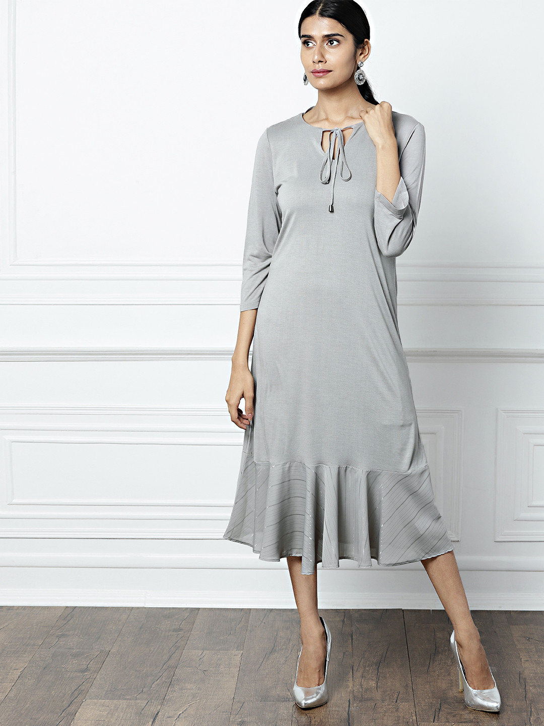

all about you Women Grey Solid Solid A-Line Dress