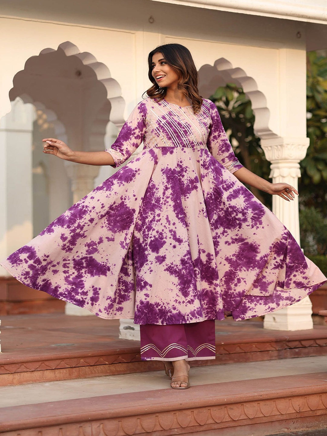 

Aaheli Abstract Printed Regular Gotta Patti Pure Cotton Kurta With Palazzos, Purple