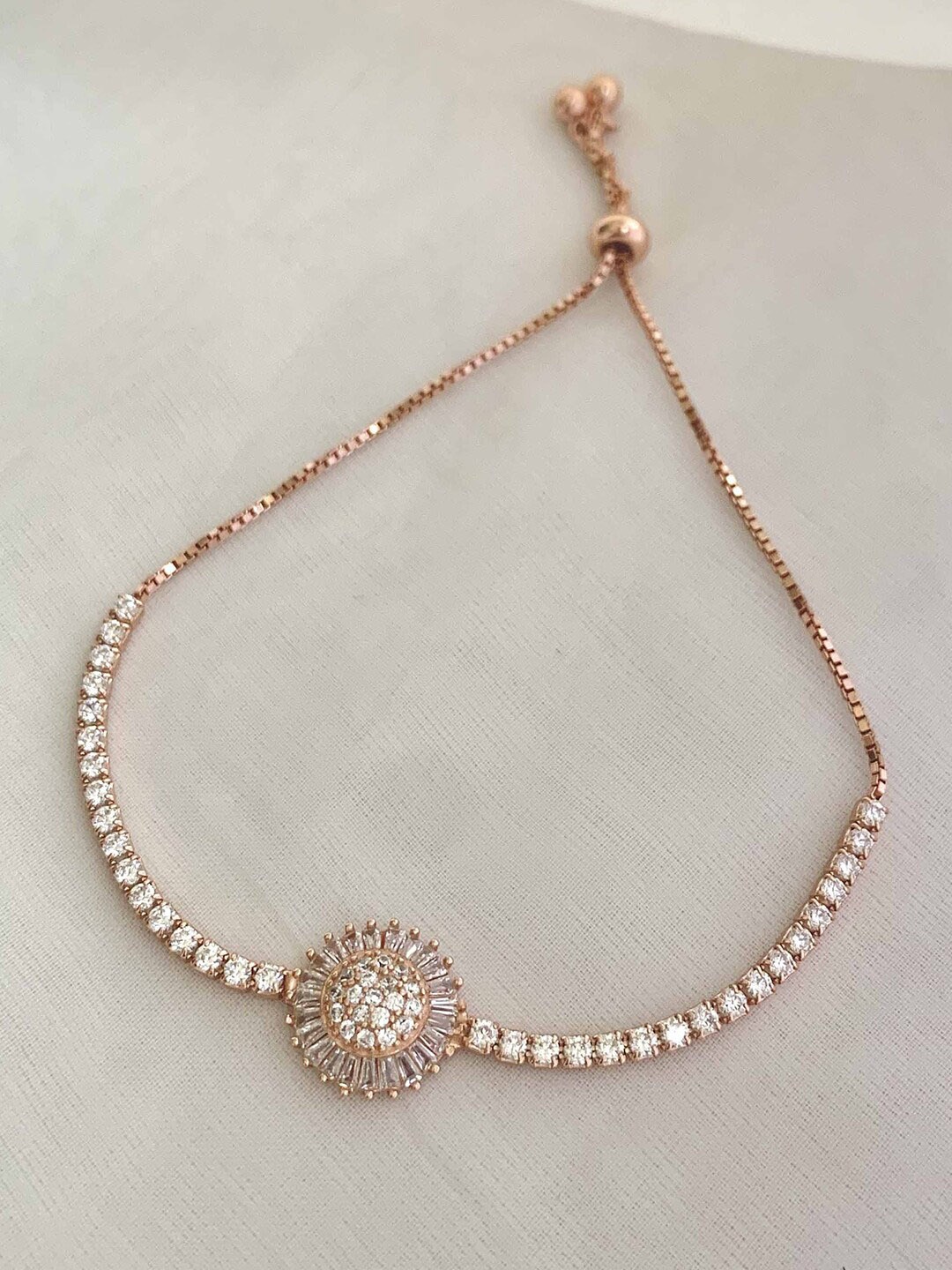 

Unniyarcha Sterling Silver Gold-Plated Cubic Zirconia-Studded Wraparound Bracelet