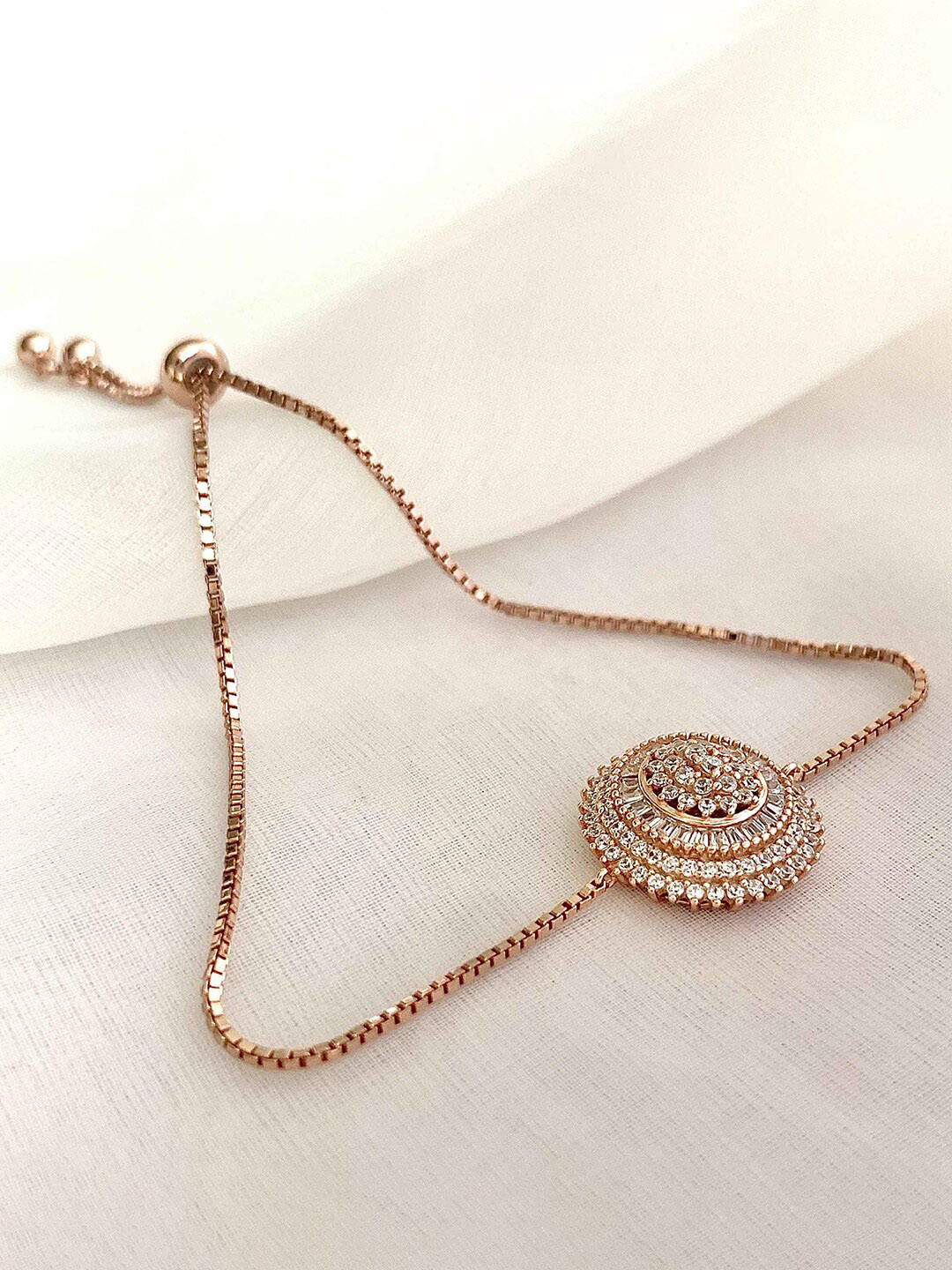 

Unniyarcha Rose Gold-Plated Stone-Studded Sterling Silver Wraparound Bracelet