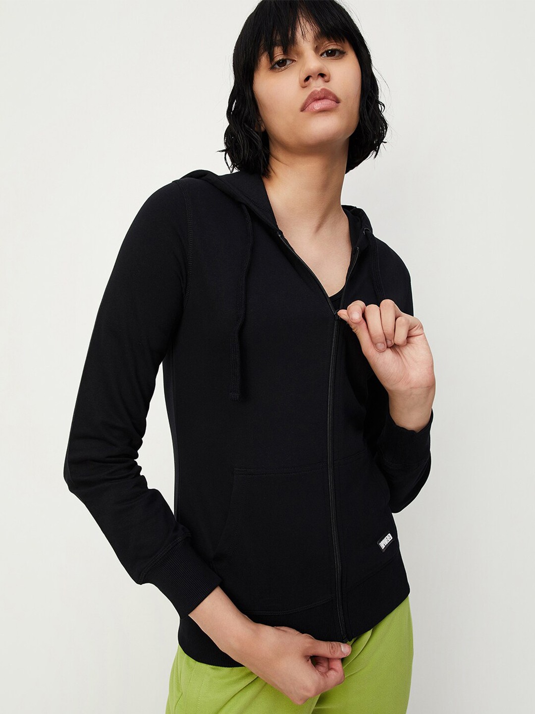 

max Hooded Long Sleeves Cotton Tailored Jacket, Black