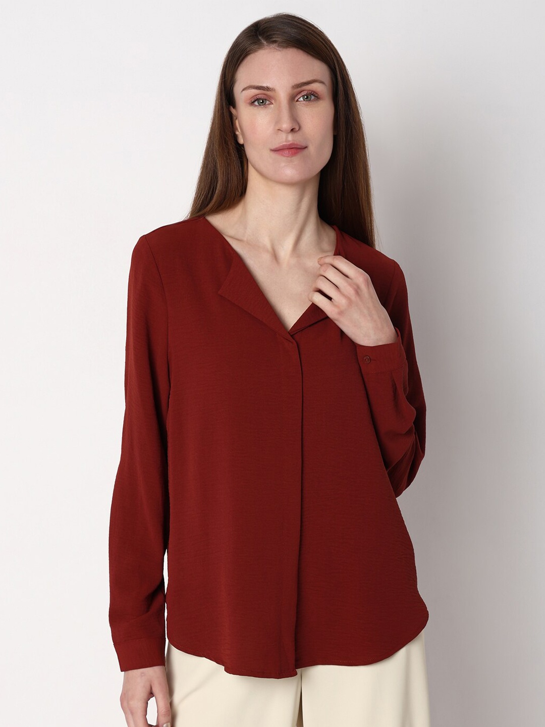 Vero Moda Regular Fit Long Sleeved Shirt, Maroon