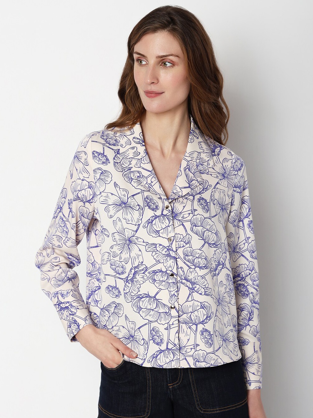 Vero Moda Women Floral Printed Casual Shirt, White