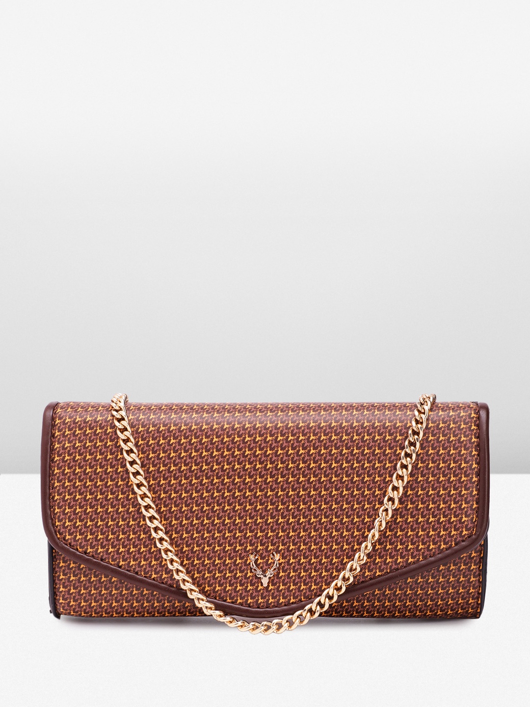 

Allen Solly Brand Logo Printed Structured Sling Bag, Brown
