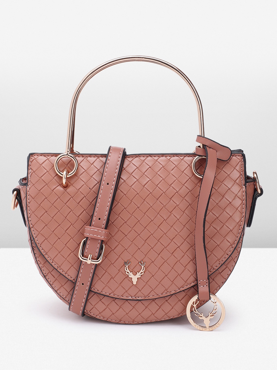 

Allen Solly Geometric Textured Half Moon Handheld Bag, Nude