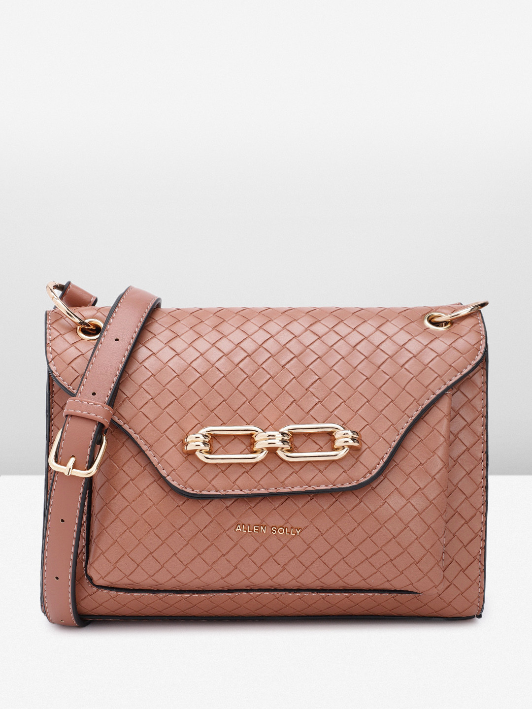 

Allen Solly Geometric Textured Structured Sling Bag, Nude