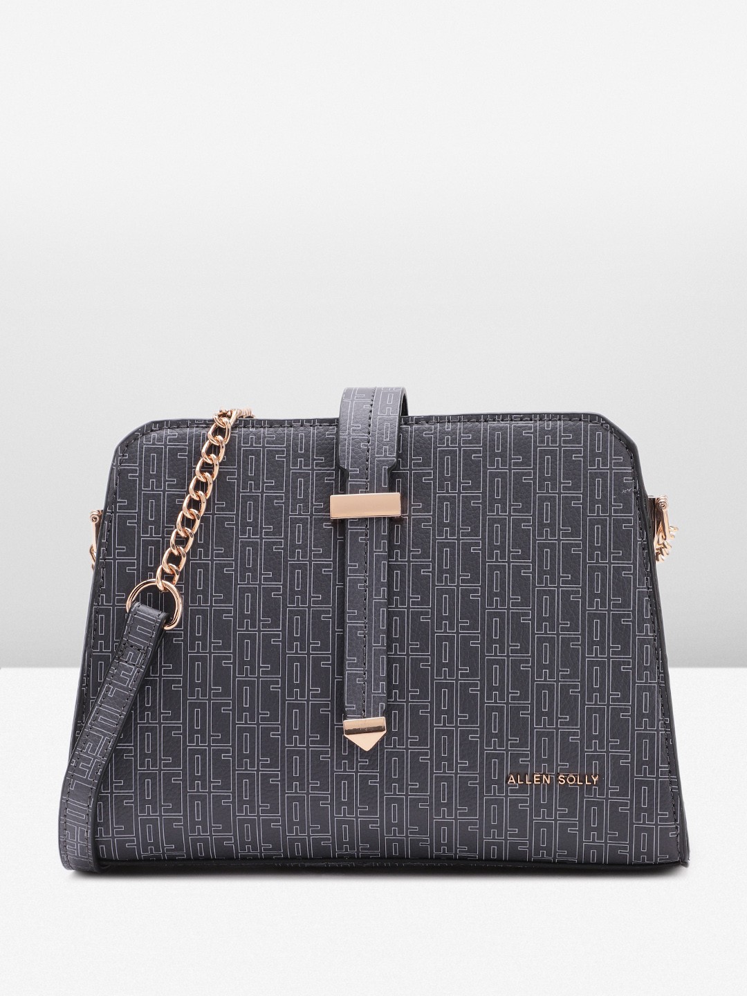 

Allen Solly Brand Logo Printed Structured Sling Bag, Grey