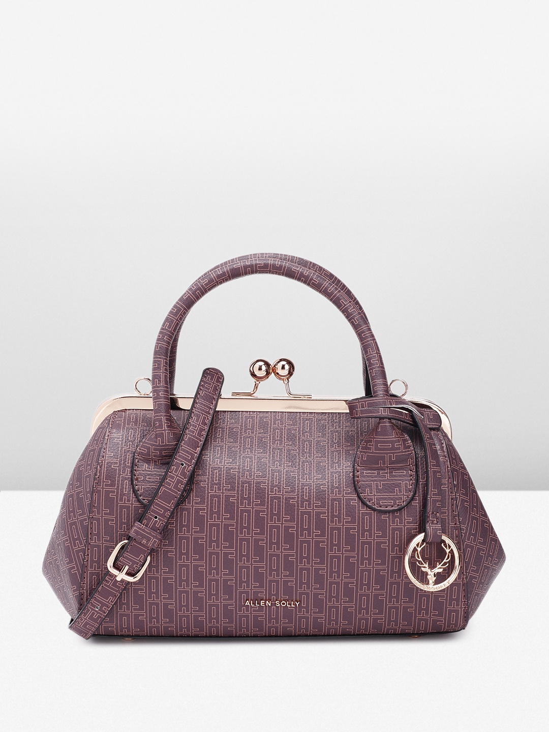 Allen Solly Brand Logo Printed Structured Handheld Bag, Purple