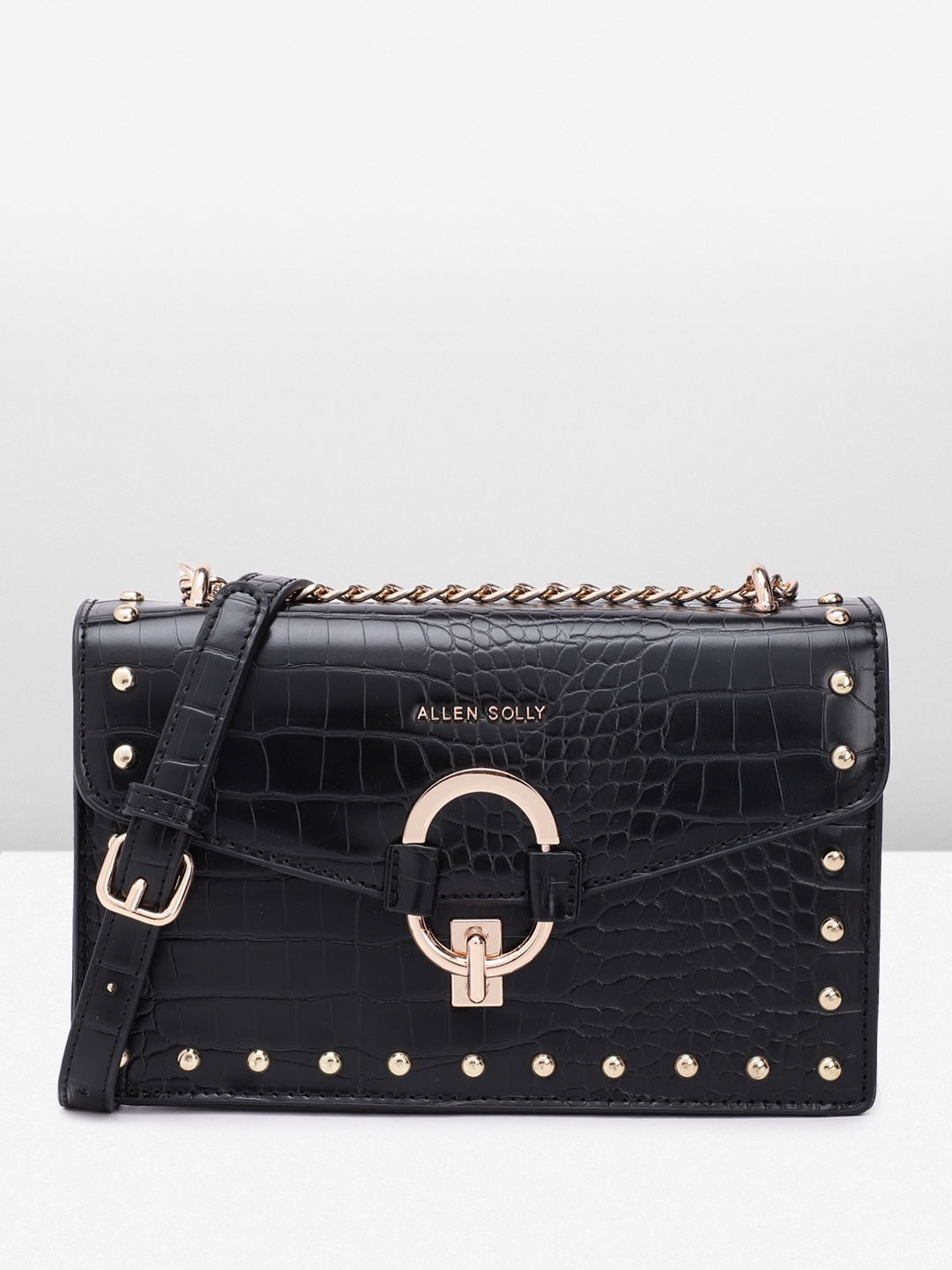 Allen Solly Animal Textured Structured Sling Bag, Black