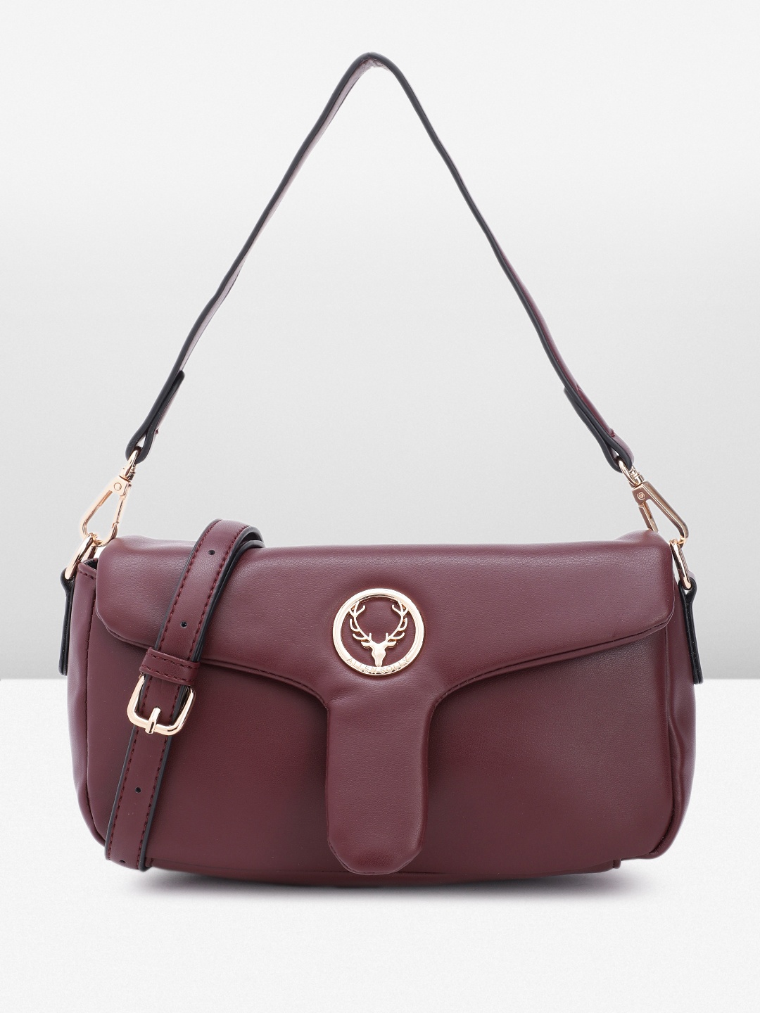 

Allen Solly Solid Structured Handheld Bag, Burgundy