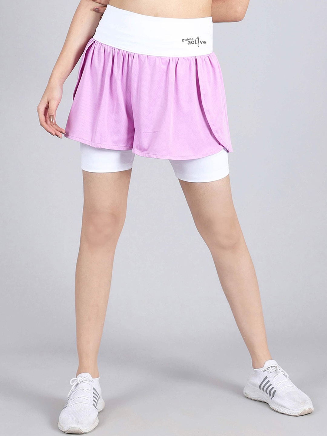 

DChica Women Self Design Skinny Fit High-Rise Sports Shorts, Purple