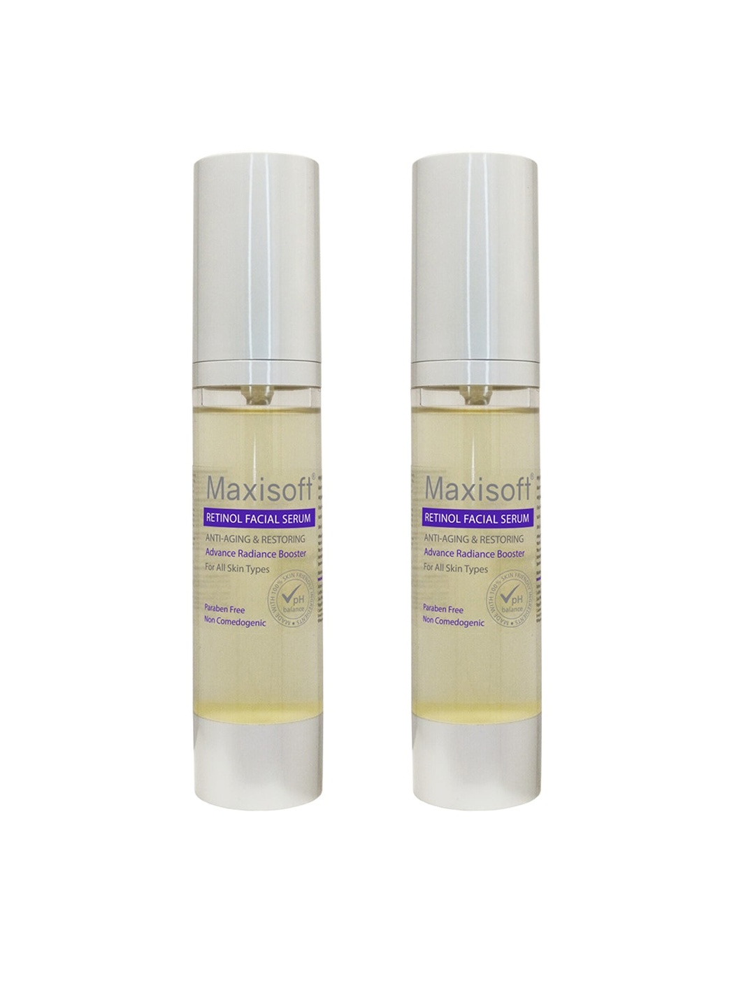 

Maxisoft Set of 2 Advance Radiance Booster Retinol Face Serum with Aloevera - 45 ml each, White