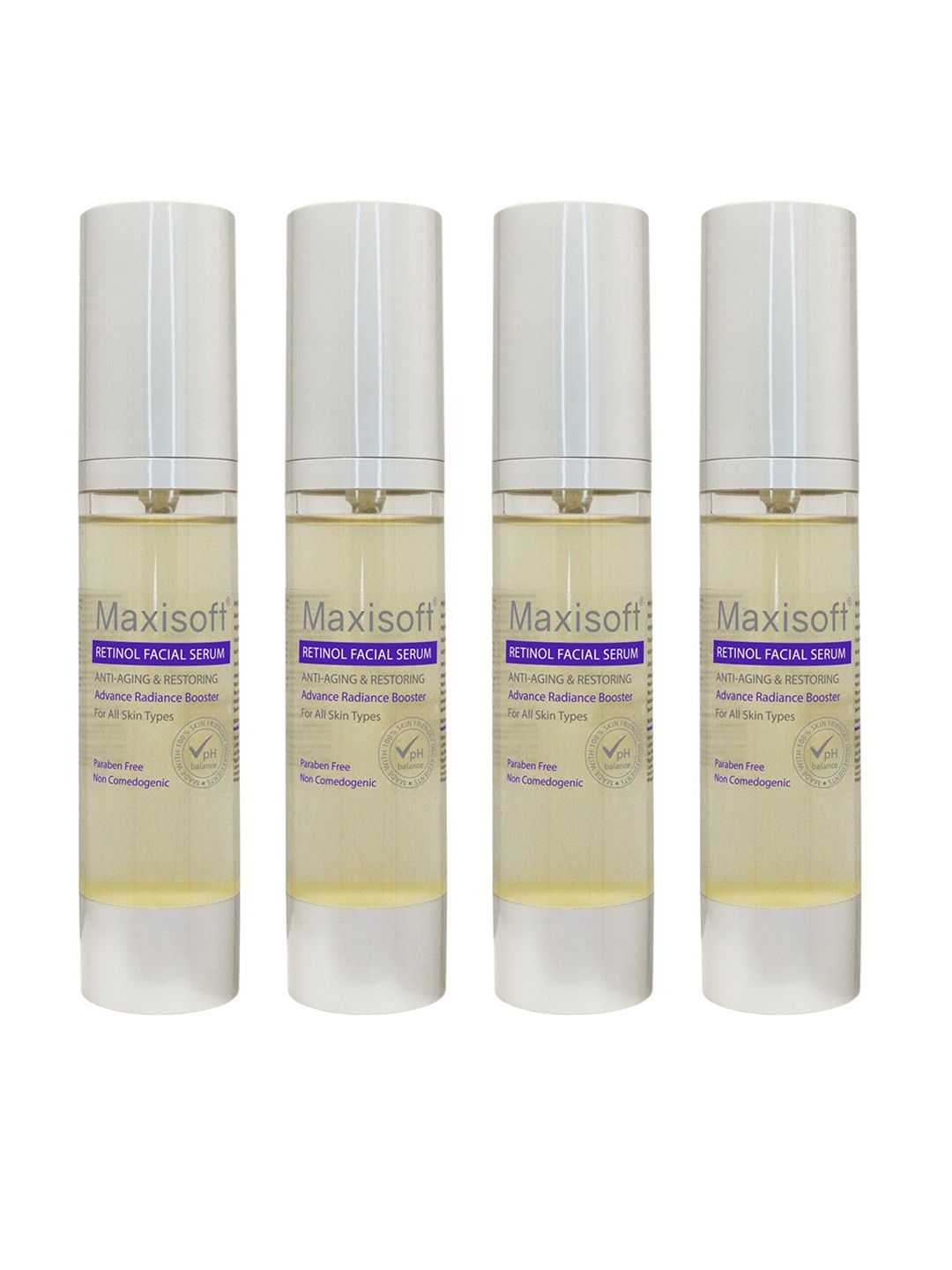 

Maxisoft Set of 4 Advance Radiance Booster Retinol Face Serum with Aloevera - 45 ml each, White