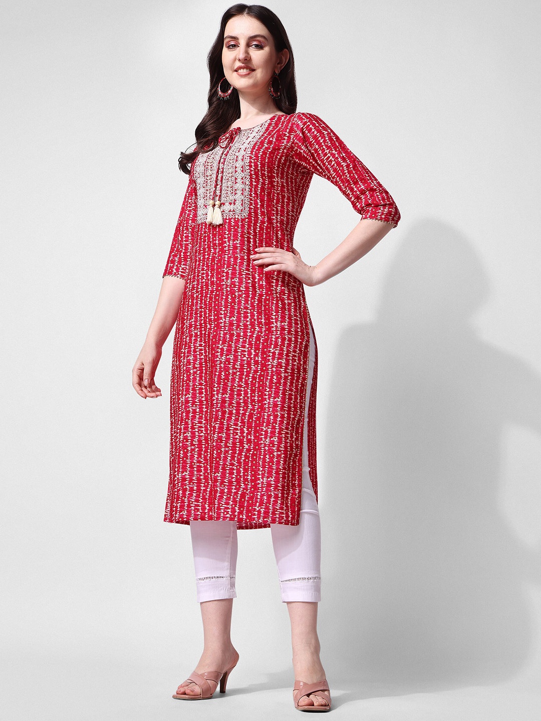 

KALINI Ethnic Motifs Printed Sequinned Regular Kurta, Pink