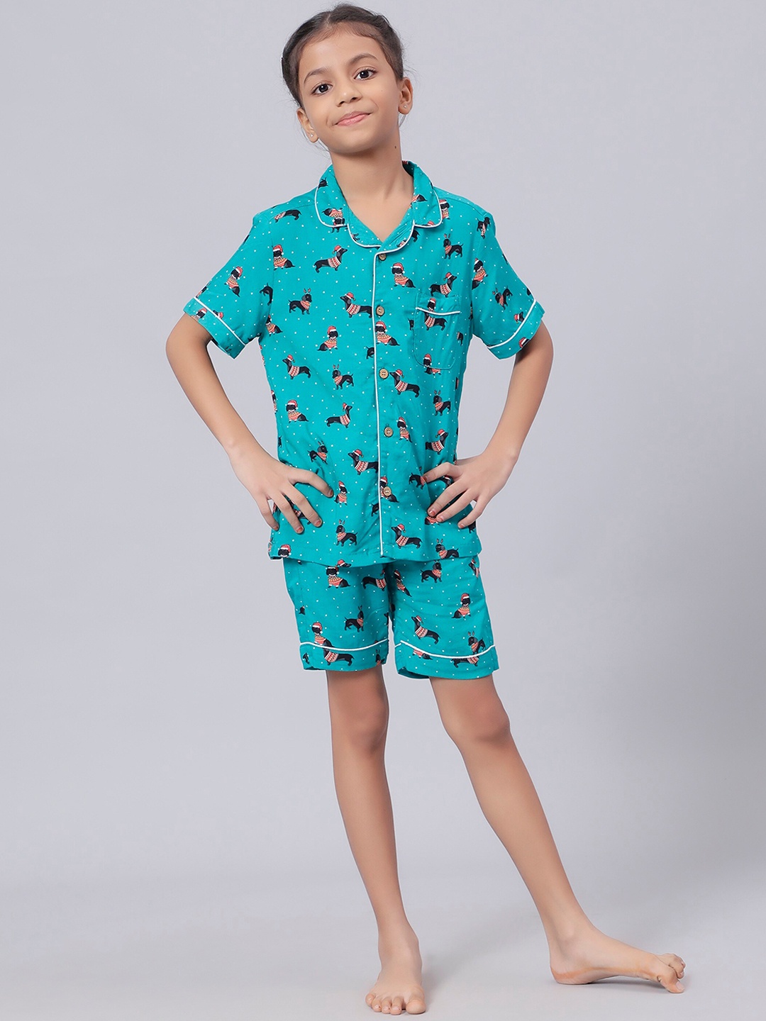 

Biglilpeople Girls Graphic Printed Shirt With Shorts, Green