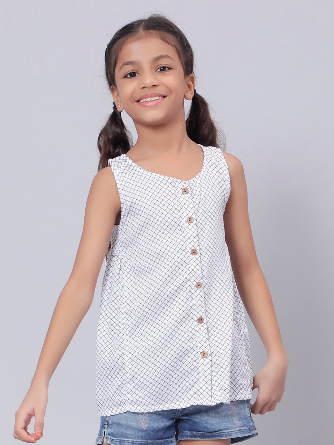 

Biglilpeople Girls Checked Cotton Shirt Style Top, White