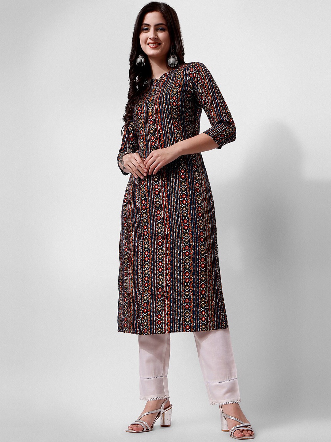 

KALINI Bandhani Printed Regular Kurta, Navy blue