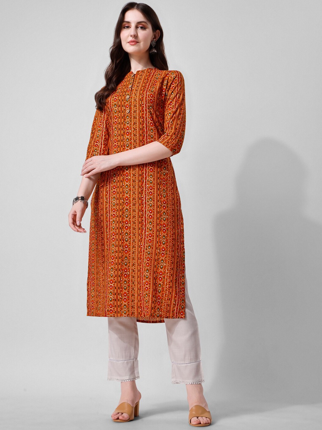 

KALINI Ethnic Motifs Printed Regular Kurta, Orange