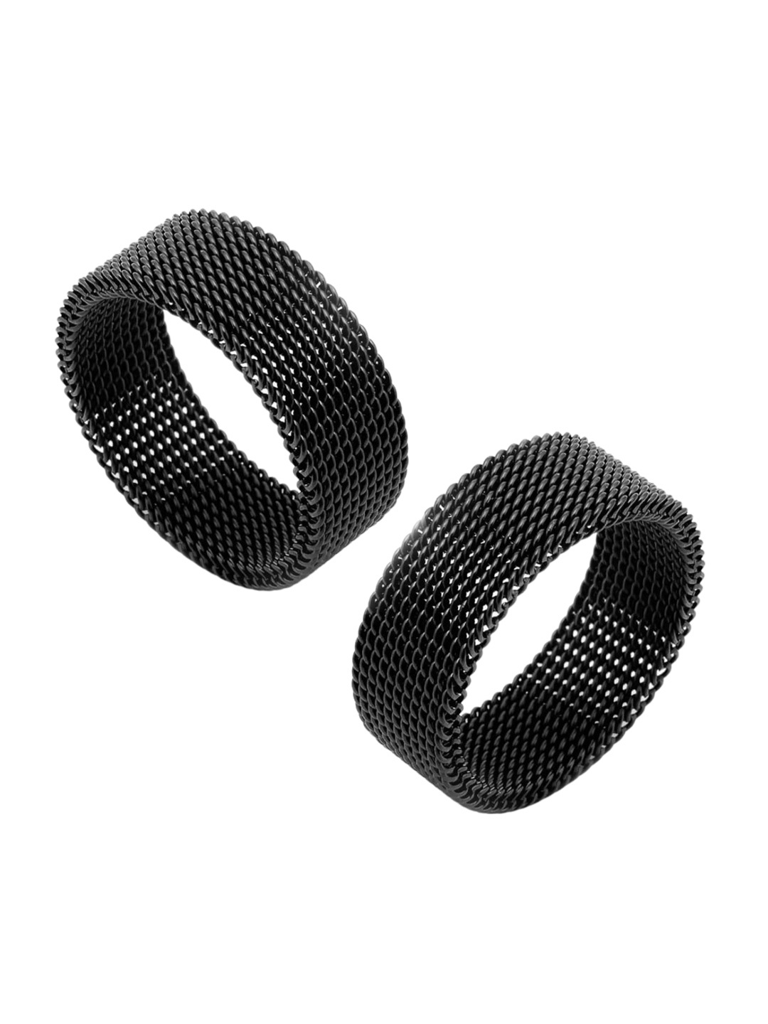 

MEENAZ Men Set Of 2 Rhodium-Plated Band Finger Ring, Black