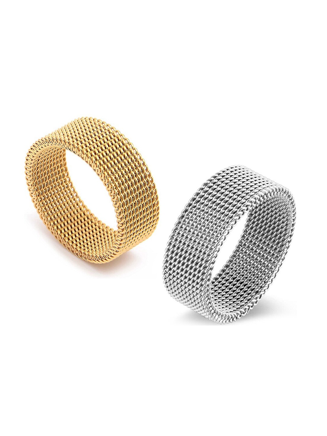 

MEENAZ Men Set Of 2 Silver-Plated Band Finger Rings