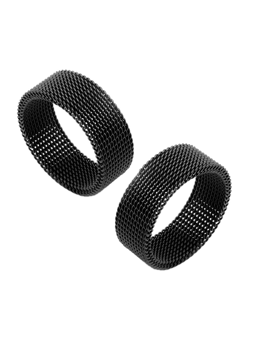 

MEENAZ Set Of 2 Platinum Plated Band Finger Rings, Black