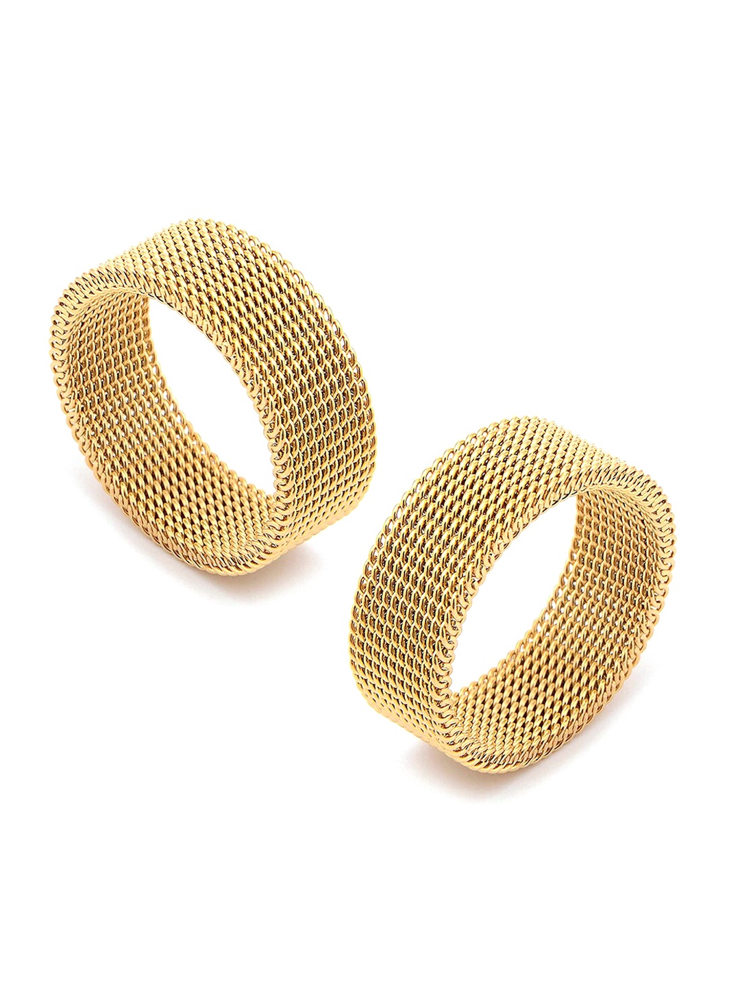 

MEENAZ Men Set Of 2 Stainless Steel Gold-Plated Band Finger Rings