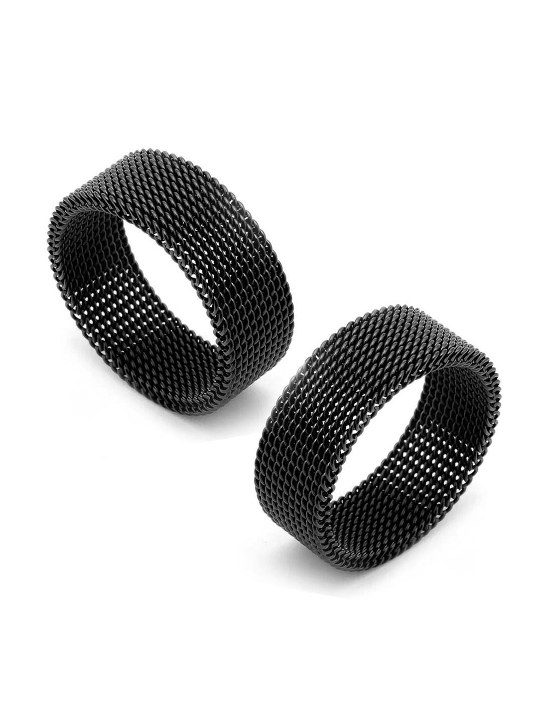 

MEENAZ Men Set Of 2 Platinum-Plated Band Finger Rings, Black