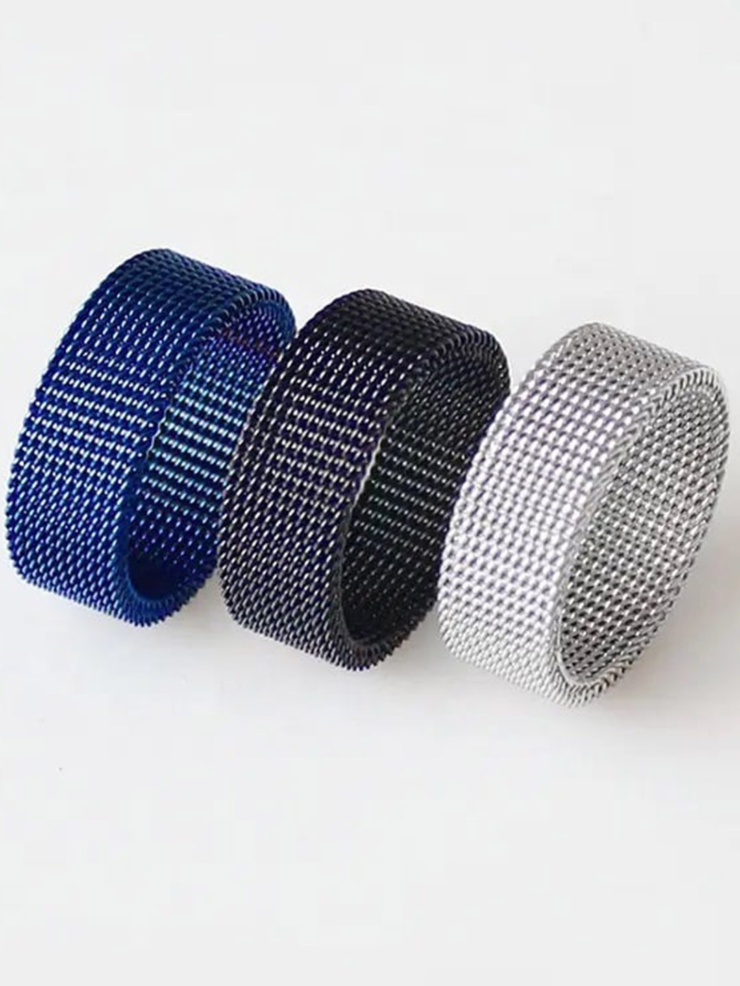 

MEENAZ Men Set Of 3 Silver-Plated Stainless Steel Band Finger Ring