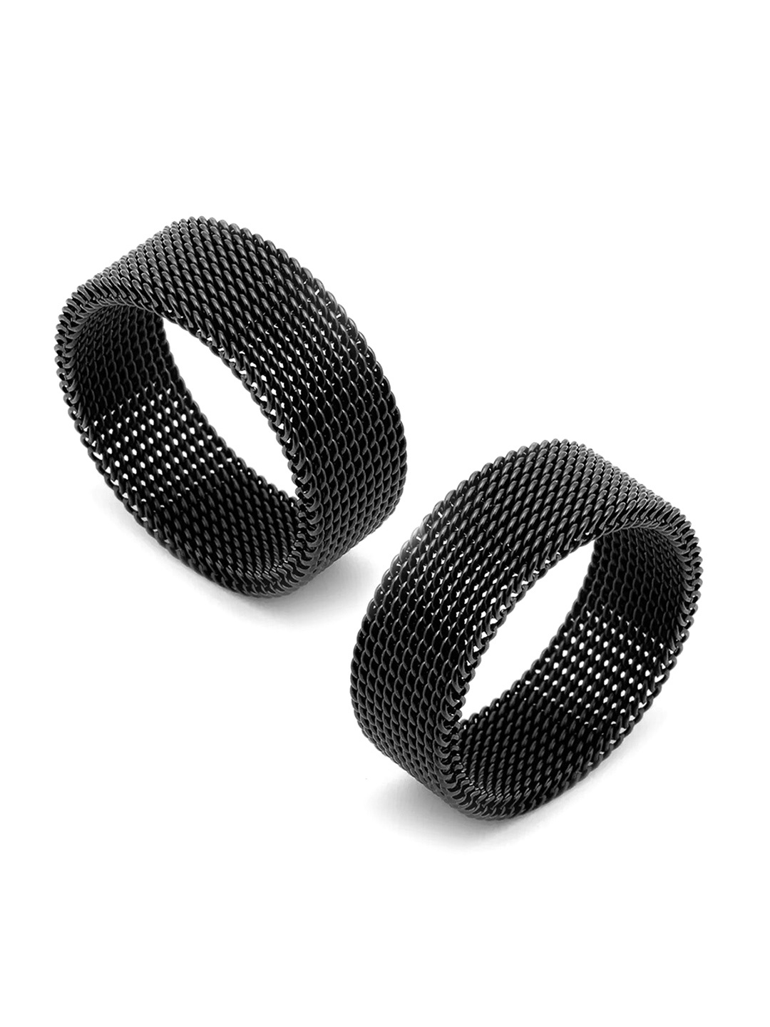 

MEENAZ Men Set Of 2 Platinum-Plated Stainless Steel Band Finger Ring, Black