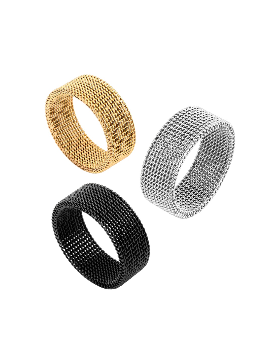 

MEENAZ Men Set Of 3 Silver-Plated Band Finger Rings, Gold