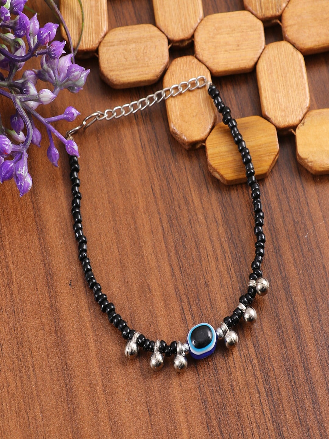 

UNIVERSITY TRENDZ Silver-Plated Beaded Enamelled Evil-Eye Anklets