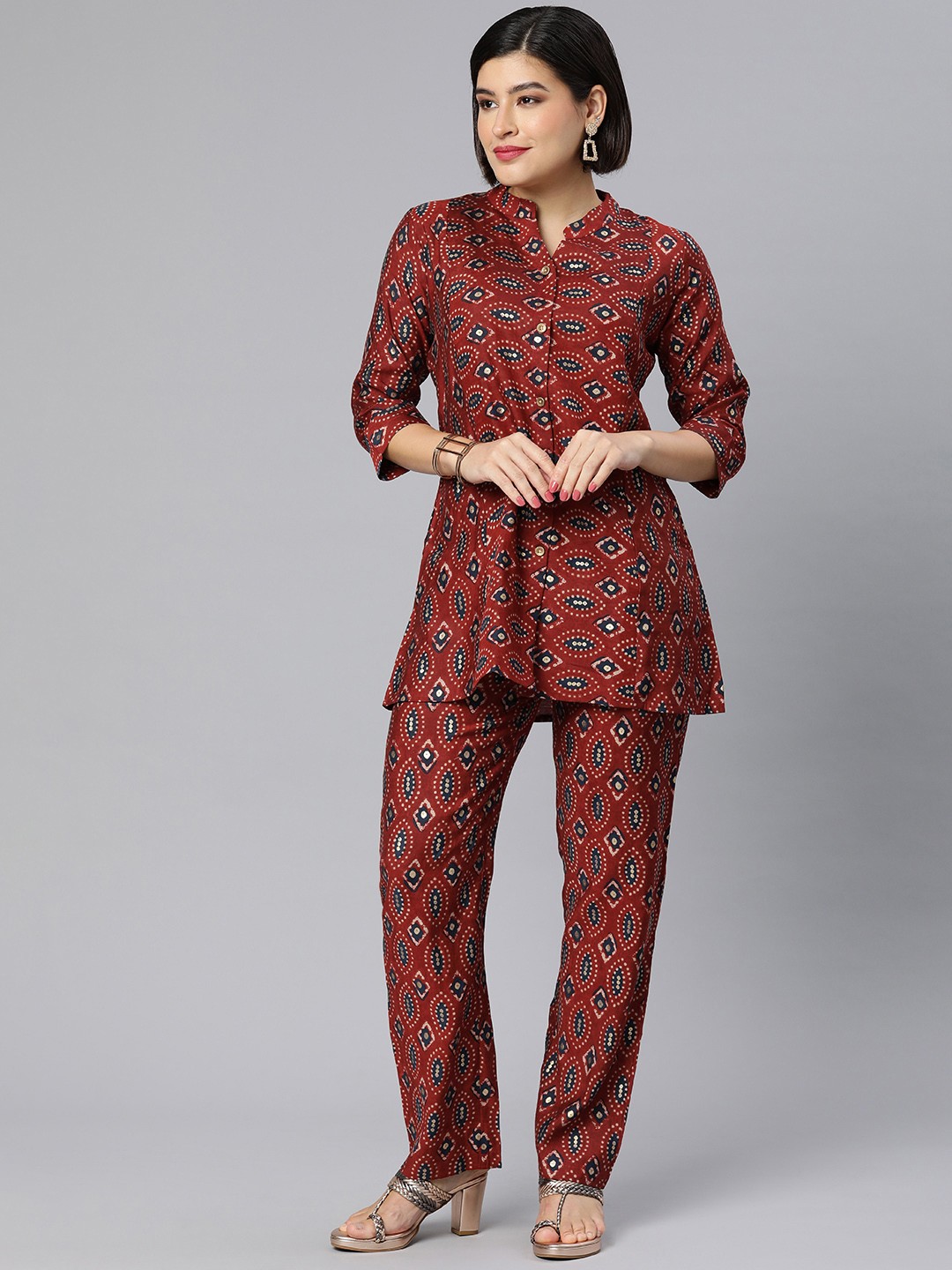 

Rani Saahiba Women Printed Tunic with Trousers, Brown
