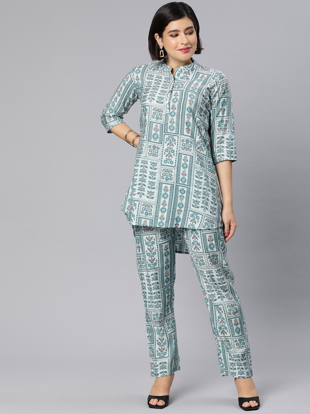 

Rani Saahiba Women Printed Tunic with Trousers, Blue