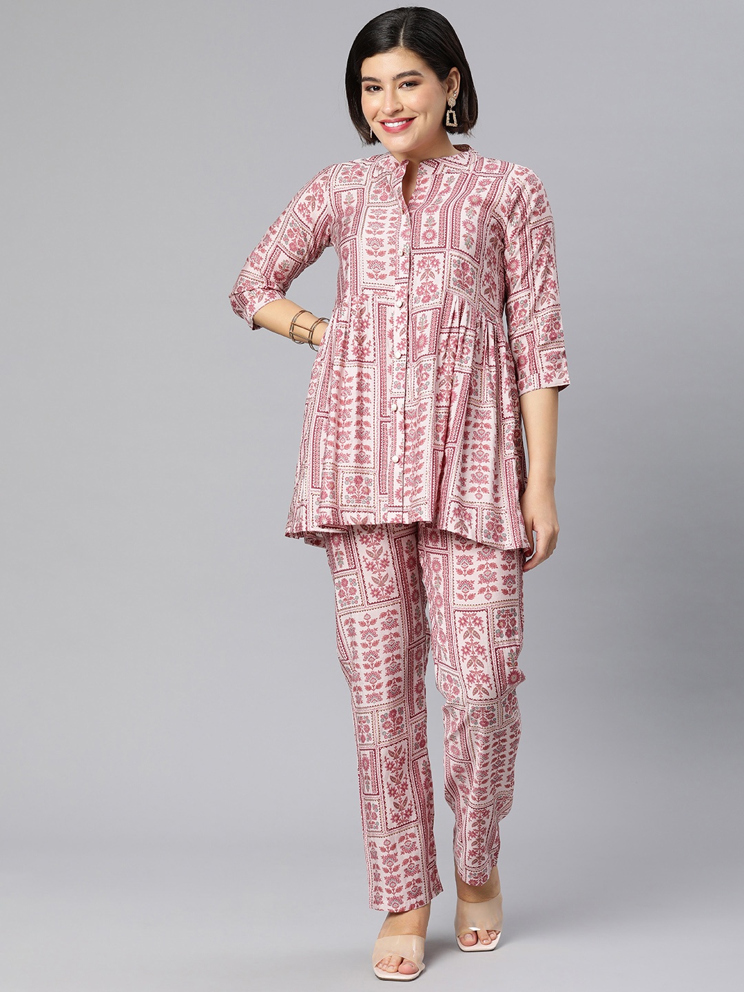 

Rani Saahiba Women Printed Tunic with Trousers, Pink