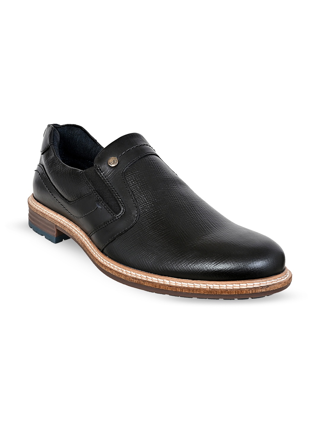 

HX London Men Textured Leather Formal Slip-On Shoes, Black