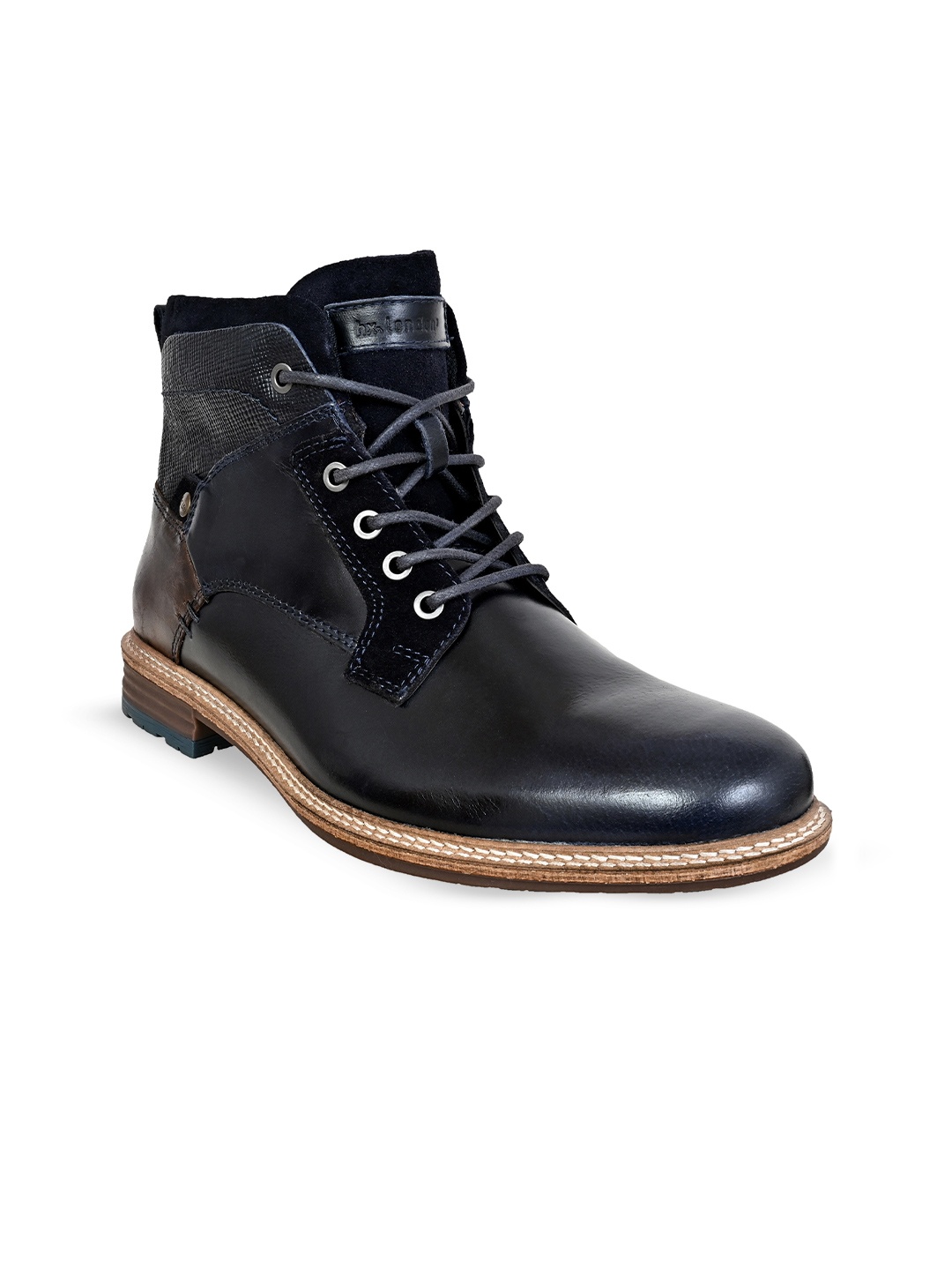 

HX London Men Mid Top Leather Biker Boots, Navy blue