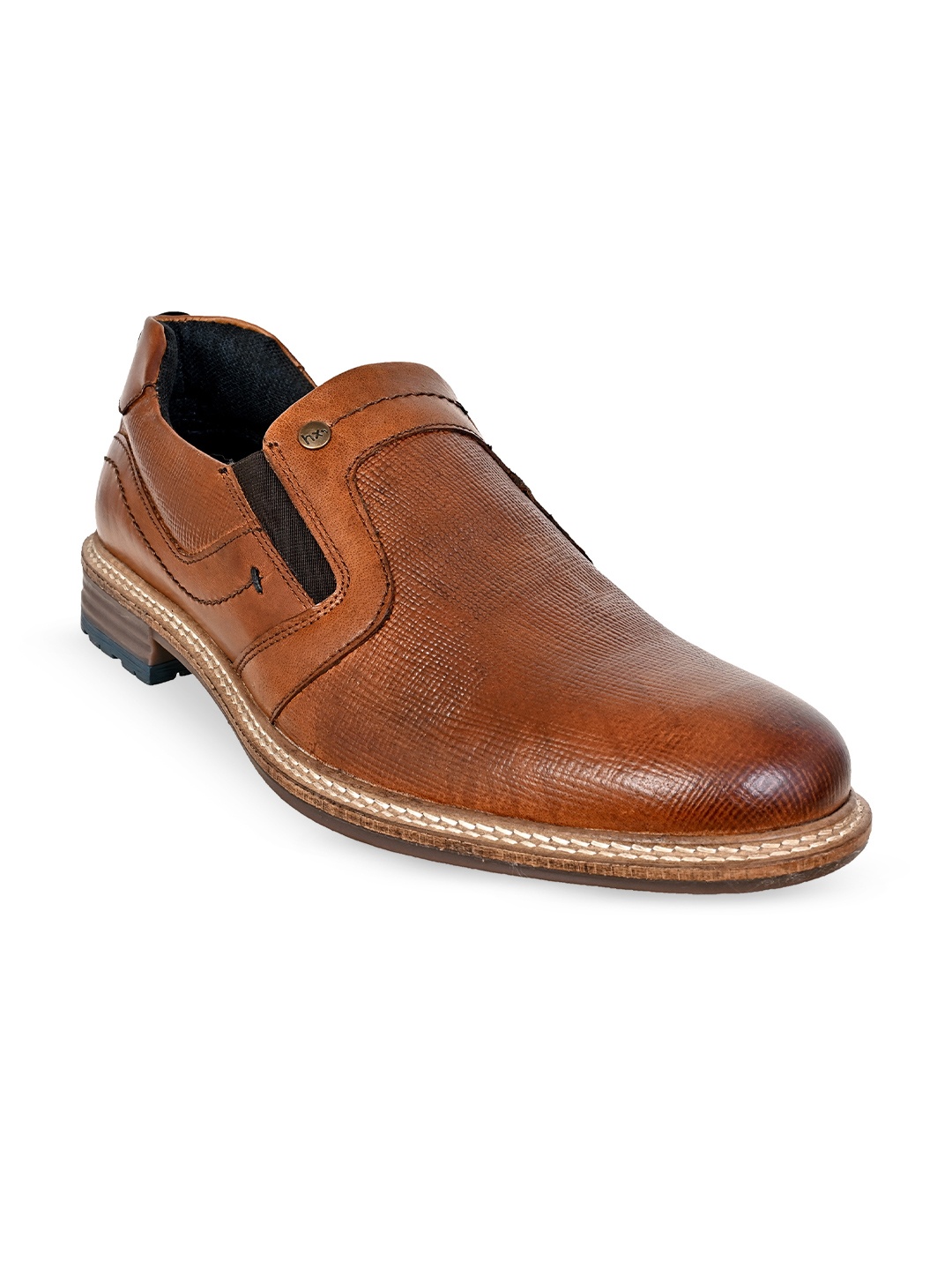 

HX London Men Textured Leather Formal Slip-On Shoes, Tan