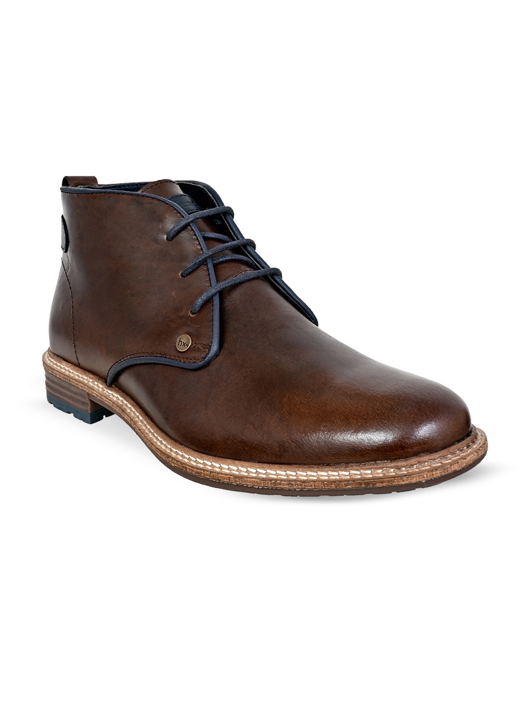 

HX London Men Mid Top Leather Desert Boots, Brown