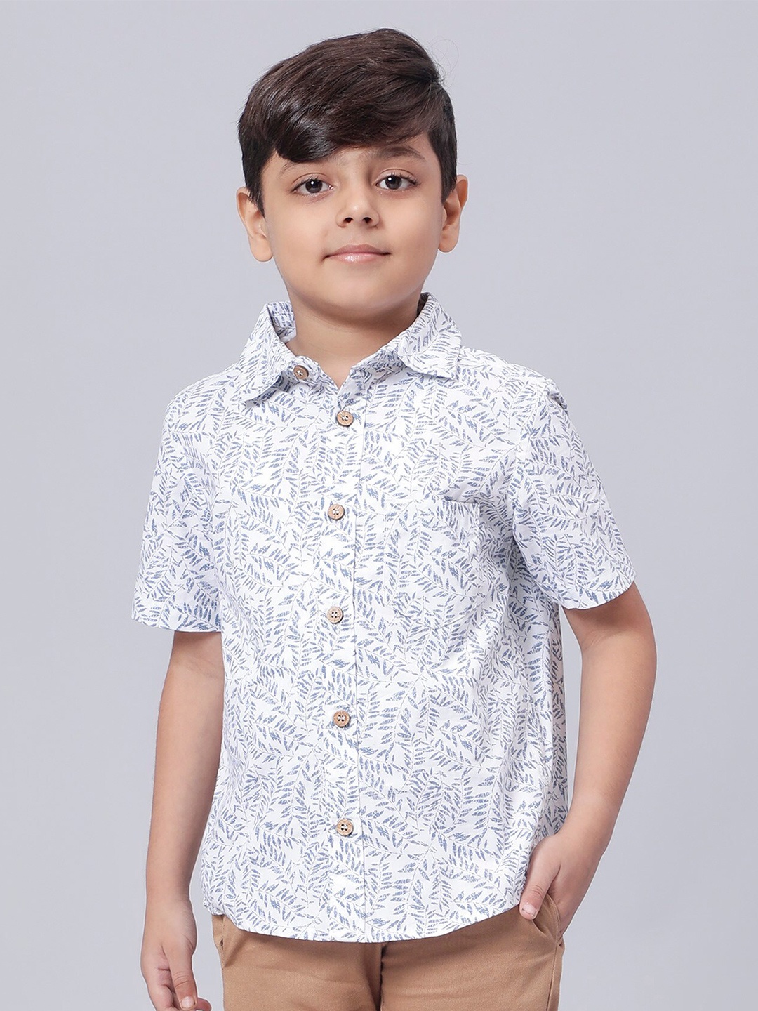 

Biglilpeople Boys Floral Printed Casual Cotton Shirt, White