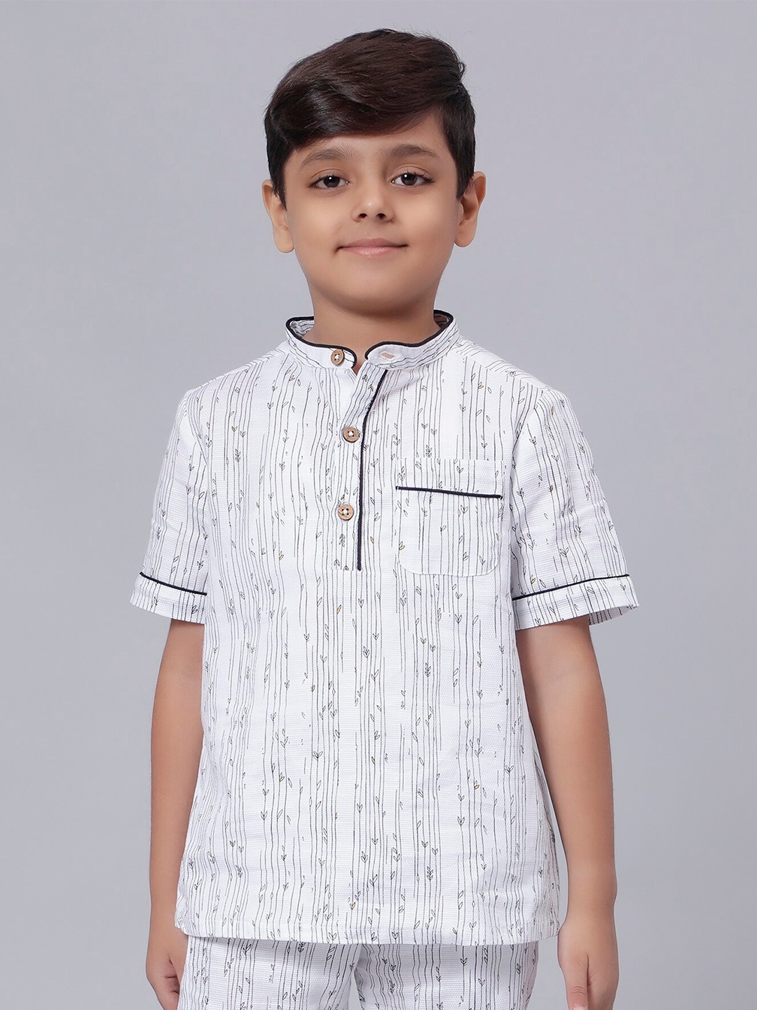 

Biglilpeople Boys Abstract Printed Casual Cotton Shirt, White
