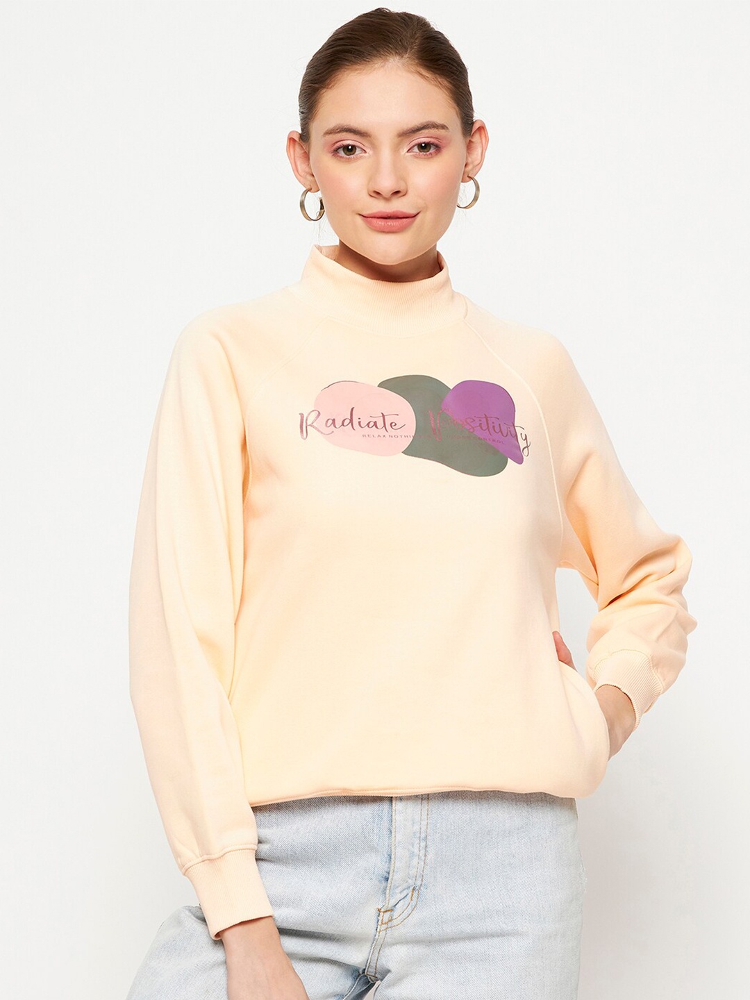 

Madame Graphic Printed Cotton Sweatshirt, Peach
