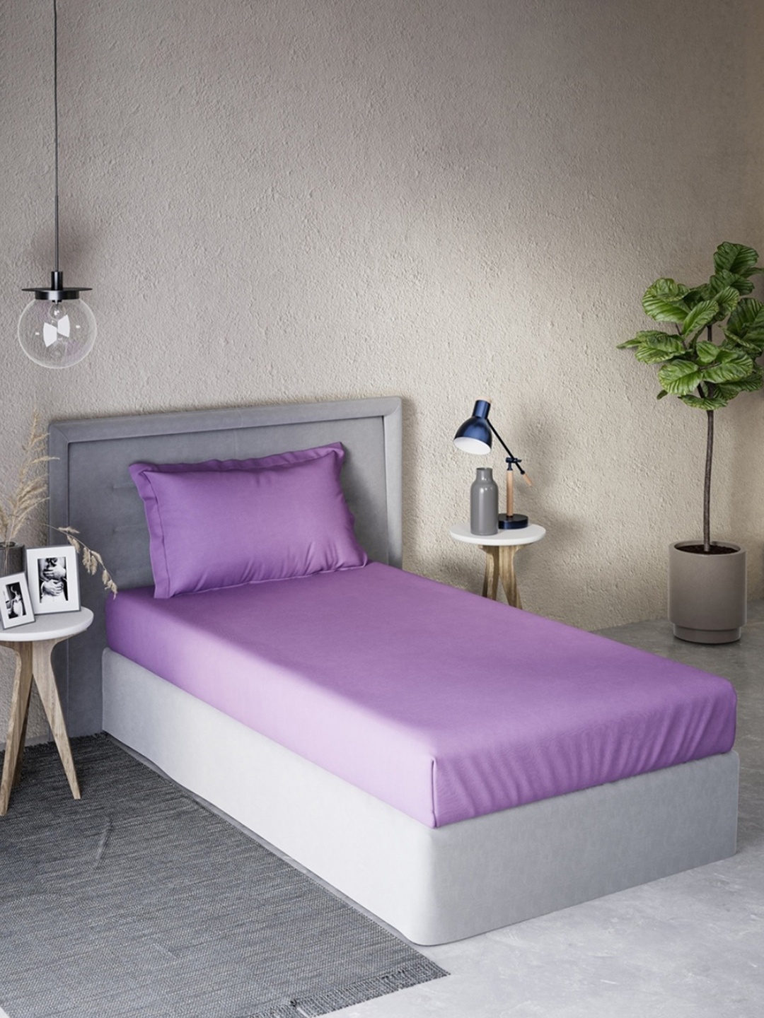 DDecor Purple 180 TC Single Bedsheet with 1 Pillow Covers