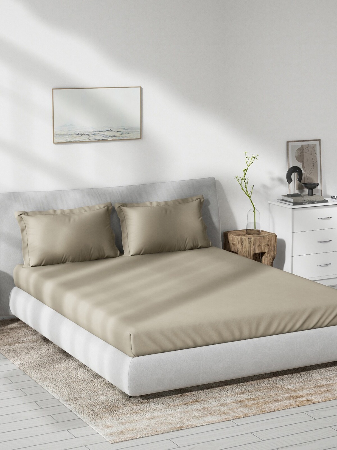 

DDecor Beige Cotton 180 TC King Bedsheet With 2 Pillow Covers