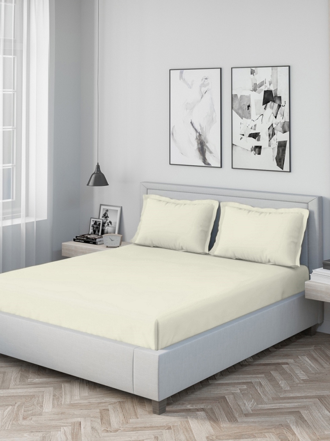 

DDecor Cream-Coloured 180 TC King Bedsheet with 2 Pillow Covers