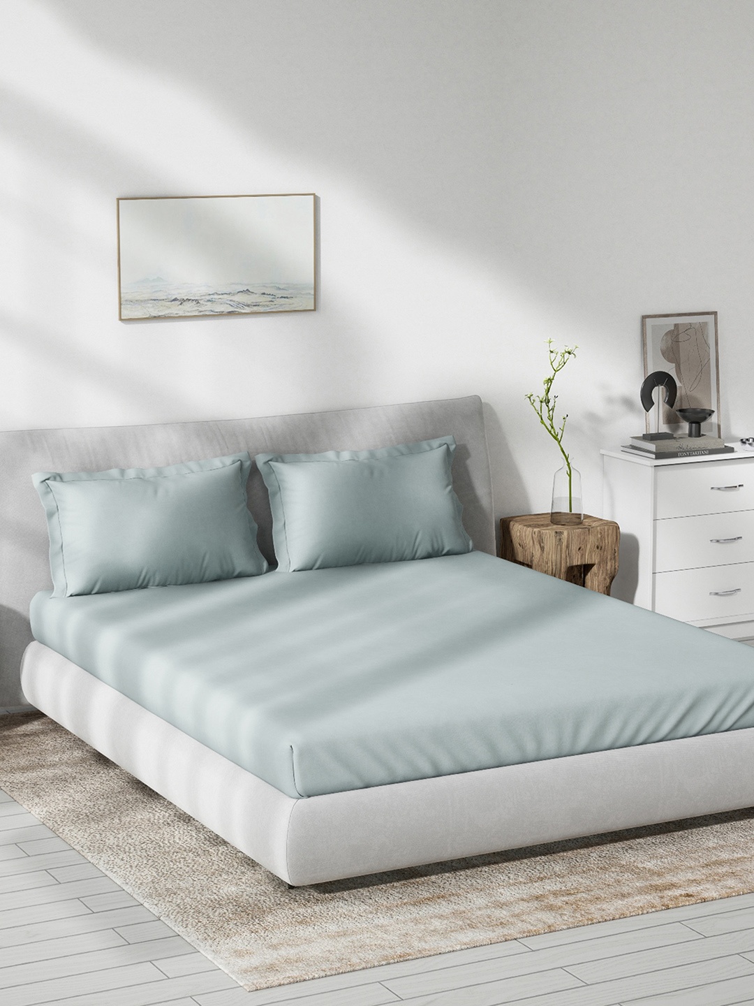 DDecor Blue 180 TC King Bedsheet with 2 Pillow Covers