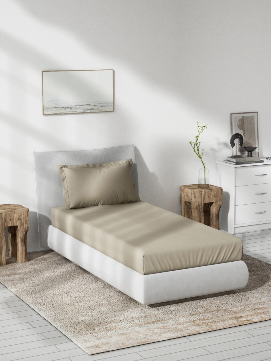 

DDecor Beige Cotton 180 TC Single Bedsheet With 1 Pillow Cover