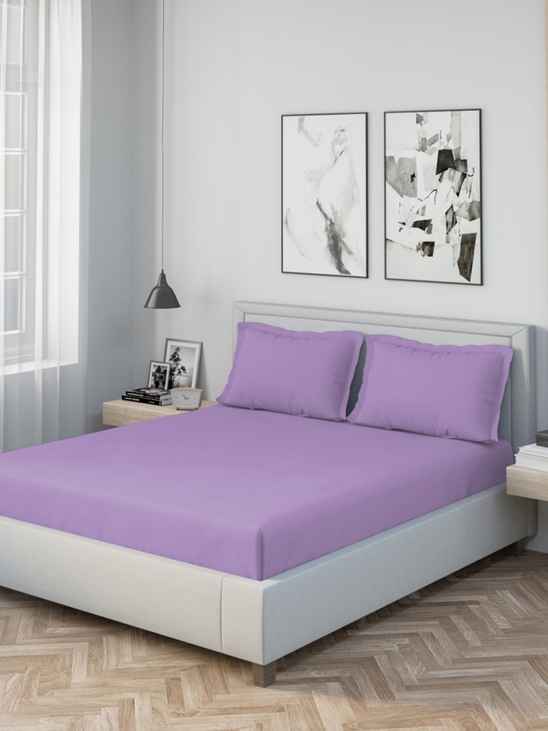 DDecor Purple 180 TC King Bedsheet with 2 Pillow Covers