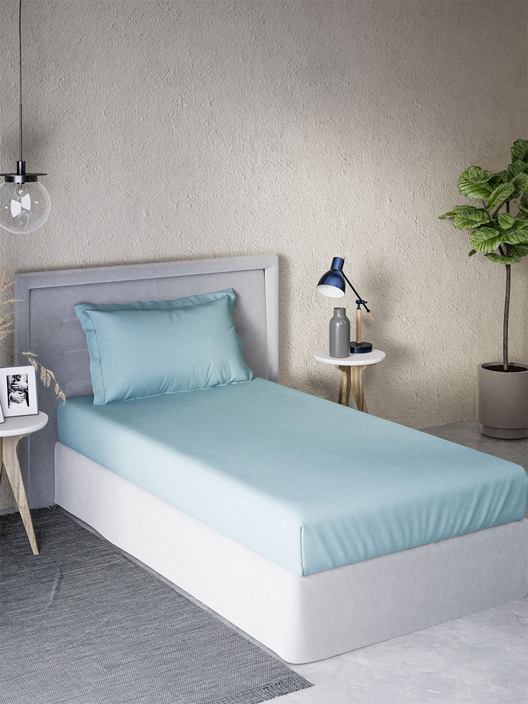 

DDecor Blue Solid Cotton 180 TC Single Bedsheet with 1 Pillow Cover