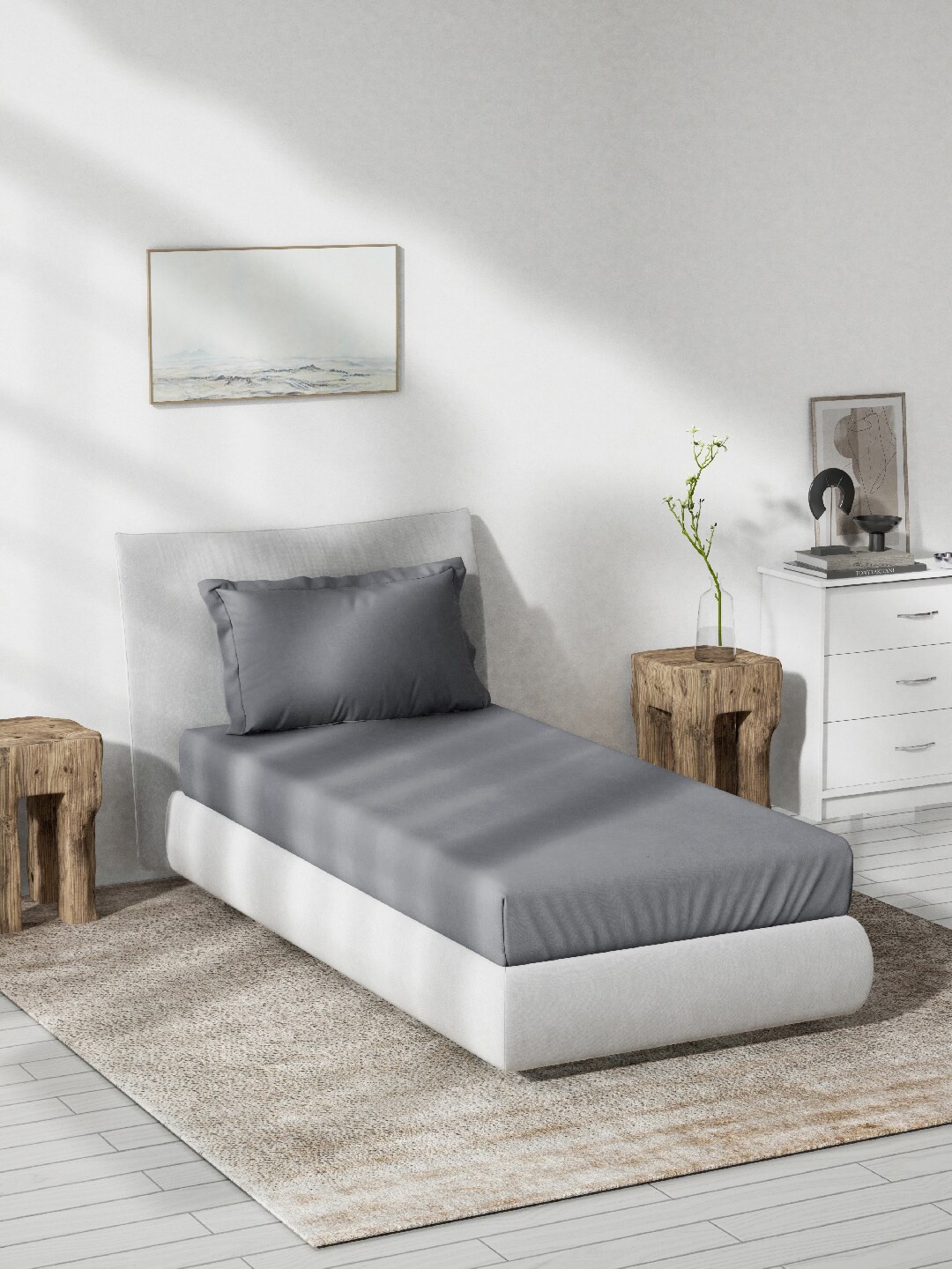 

DDecor Grey Solid Cotton 180 TC Single Bedsheet with 1 Pillow Cover