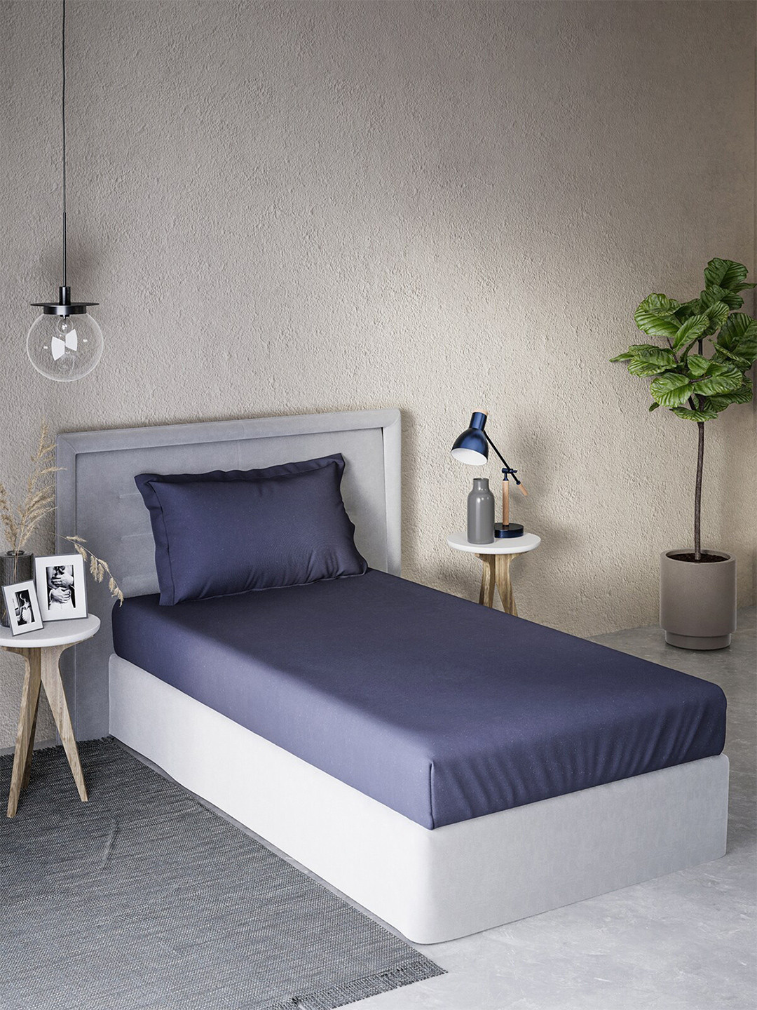 

DDecor Blue Cotton 180 TC Single Bedsheet with 1 Pillow Cover